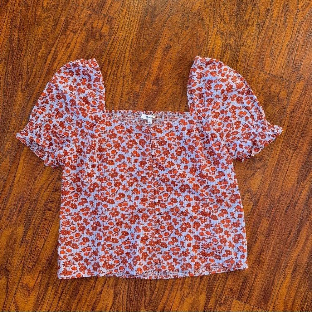 NWOT Madewell Button-Front Smocked-Back Top in Piccola Floral 8 Medium - Picture 2 of 7